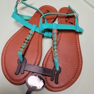 Turquoise and Brown Sandals